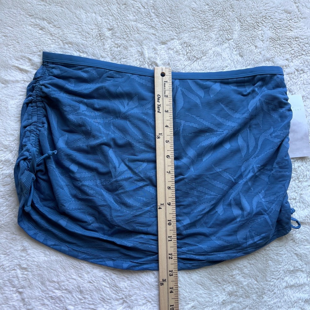 New Directions Blue Tropical Leaf Ruched Swim Skirt Skort Bottom Size Large NEW - Picture 6 of 13